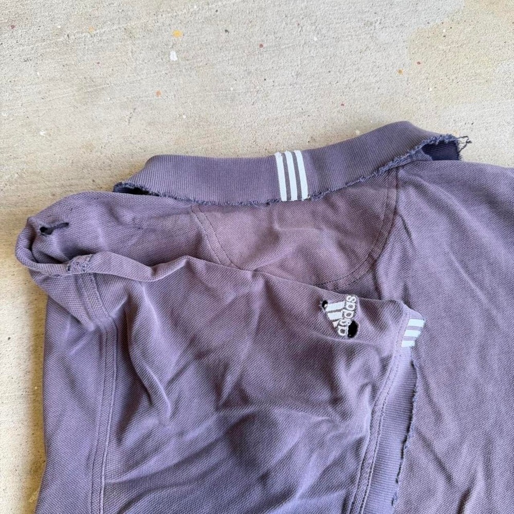 Vintage 90s Adidas Polo Shirt Mens XL Gray Purple Faded Trashed Distressed - Picture 6 of 6